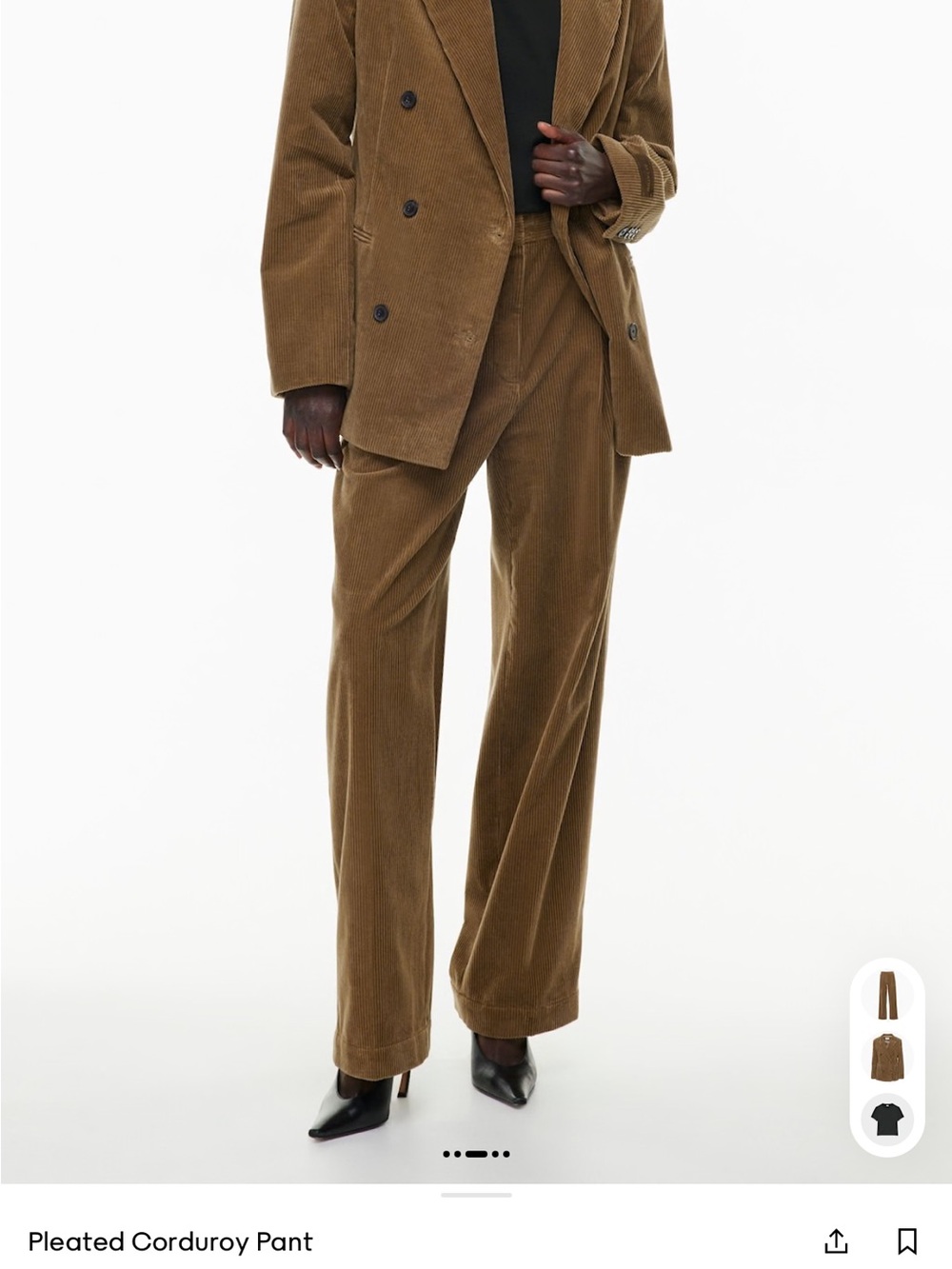 Aritzia Pleated Corduroy Trousers in Camel Brown (Saville)